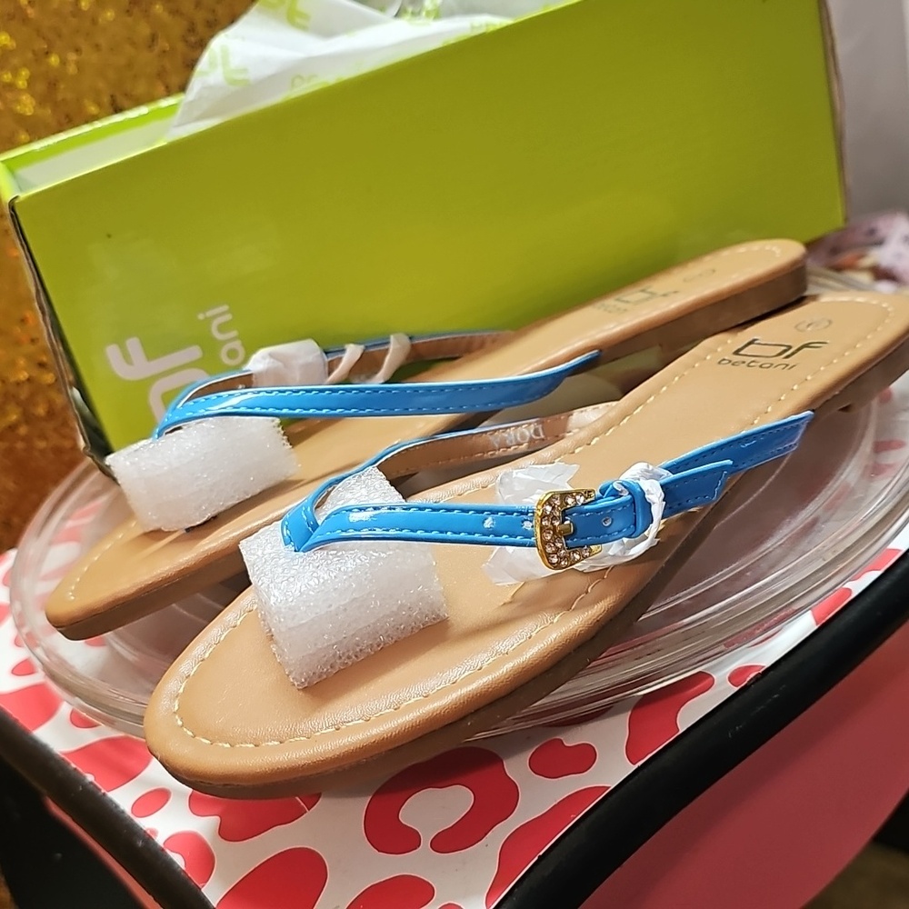 K Betani rhinestone crystal turquoise flip flop summer fun sz 6 casual - Picture 4 of 10